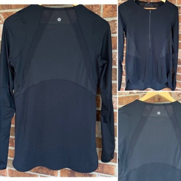Lululemon athletica *  1/2 zip Long Sleeve Mesh Top Black - Picture 1 of 11
